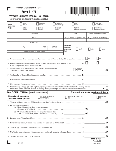 Form BI-471  Printable Pdf