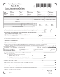 Form BI-471 Vermont Business Income Tax Return - Vermont