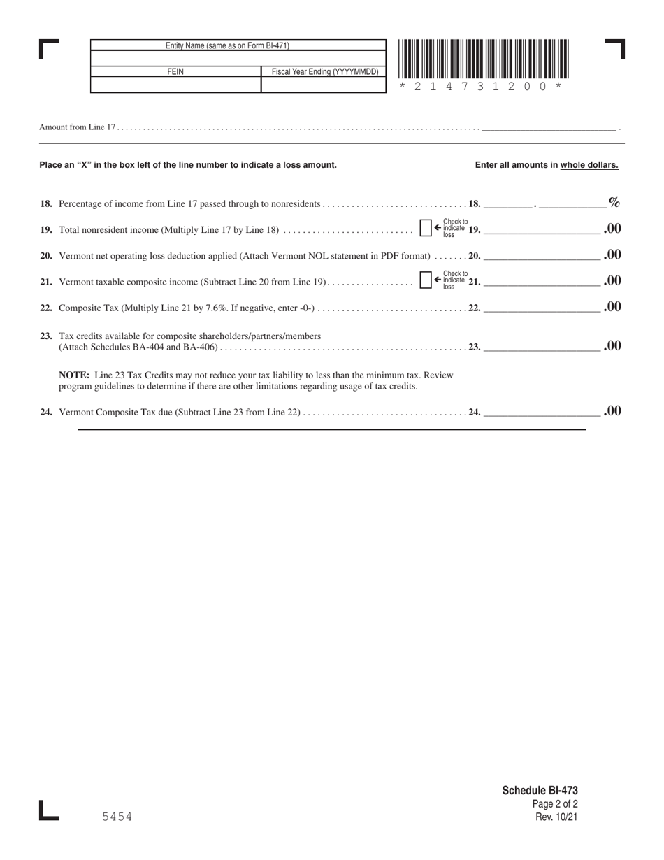 Schedule BI-473 Vermont Composite - Vermont, Page 2