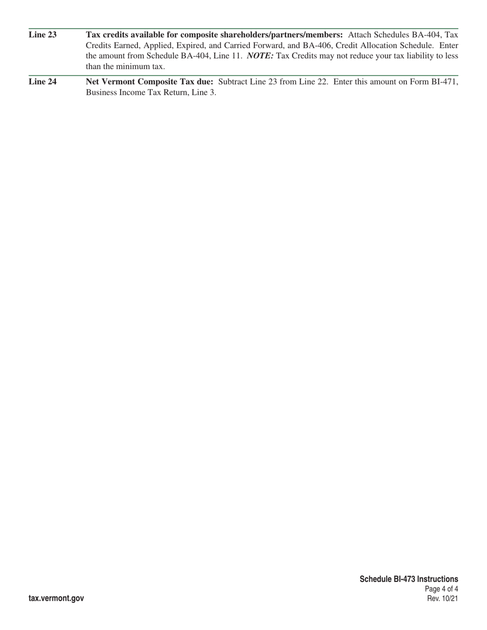 Instructions for Schedule BI-473 Vermont Composite - Vermont, Page 4