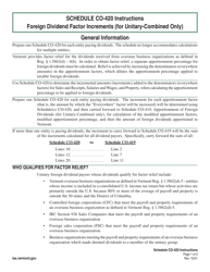 Instructions for Schedule CO-420 Vermont Foreign Dividend Factor Increments (For Unitary-Combined Only) - Vermont