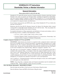 Document preview: Instructions for Schedule K-1VT Vermont Shareholder, Partner, or Member Information - Vermont