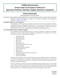 Form S-3A Vermont Sales Tax Exemption Certificate for Agricultural Fertilizers, Pesticides, Supplies, Machinery &amp; Equipment - Vermont, Page 3