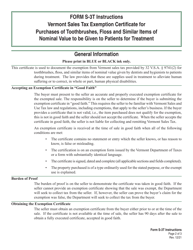 Form S-3T Vermont Sales Tax Exemption Certificate for Purchases of Toothbrushes, Floss and Similar Items of Nominal Value to Be Given to Patients for Treatment - Vermont, Page 2