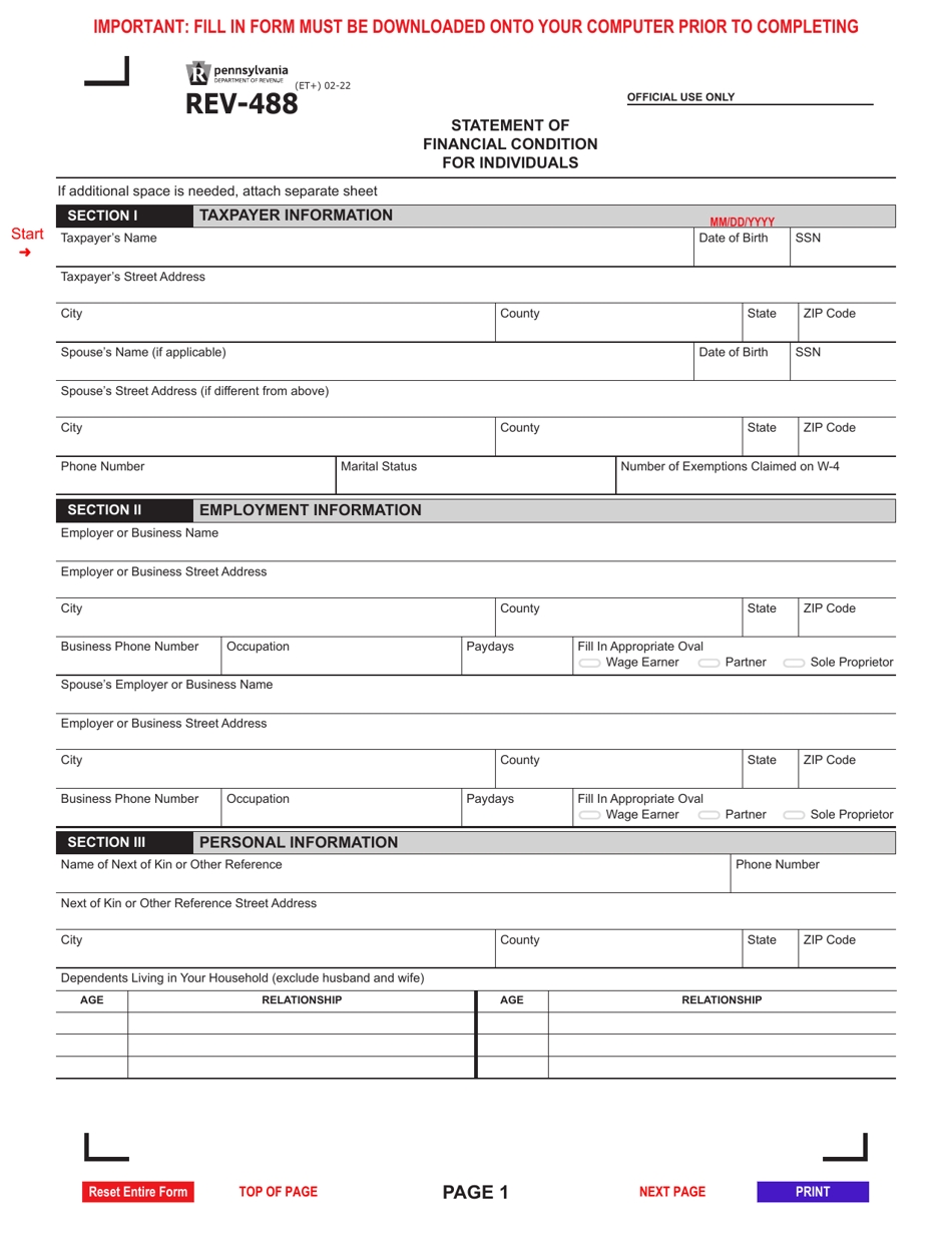 Form REV488 Fill Out, Sign Online and Download Fillable PDF, Pennsylvania Templateroller