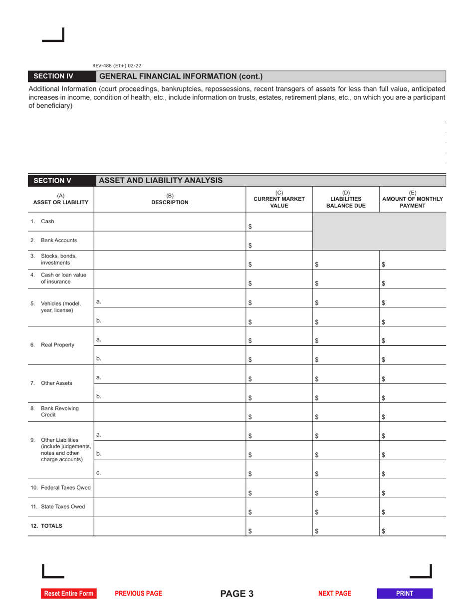 Form REV-488 Statement of Financial Condition for Individuals - Pennsylvania, Page 3