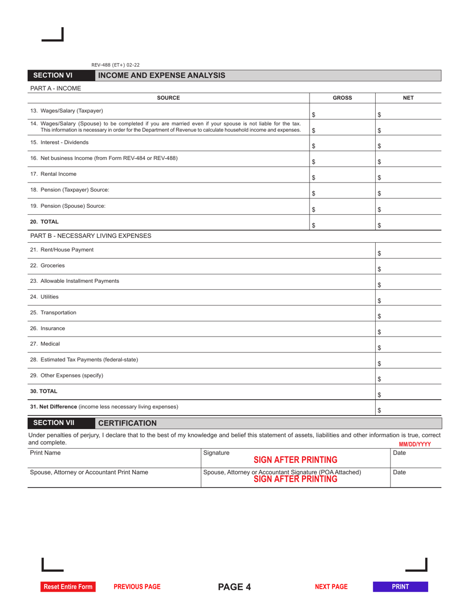 Form REV-488 Statement of Financial Condition for Individuals - Pennsylvania, Page 4