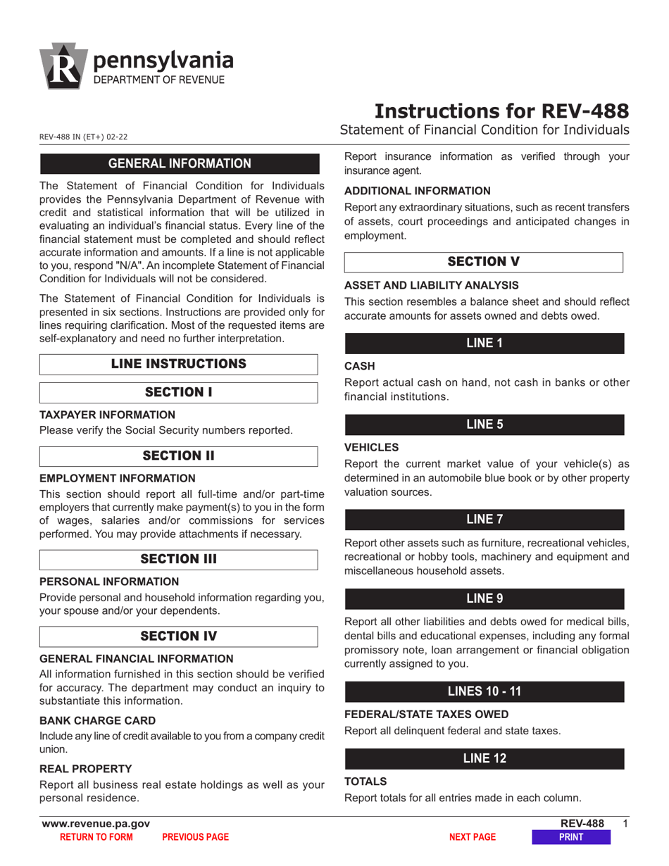 Form REV-488 Statement of Financial Condition for Individuals - Pennsylvania, Page 5