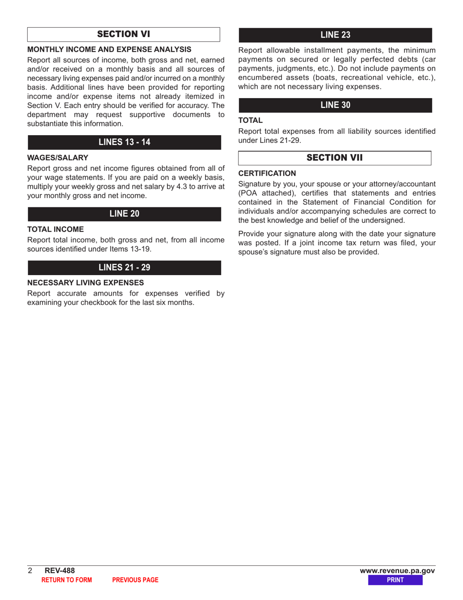 Form REV-488 Statement of Financial Condition for Individuals - Pennsylvania, Page 6