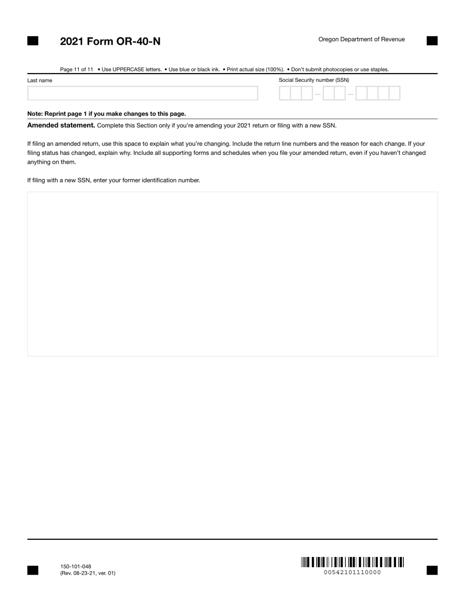 Form OR-40-N (150-101-048) Oregon Individual Income Tax Return for Nonresidents - Oregon, Page 11