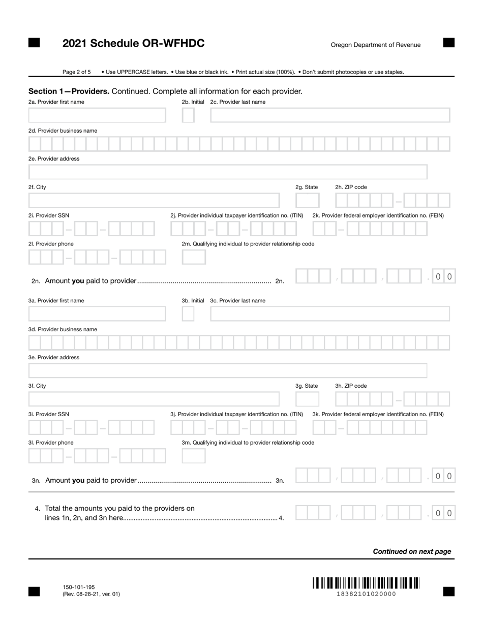 Form 150-101-195 Schedule OR-WFHDC Oregon Working Family Household and Dependent Care Credit - Oregon, Page 2