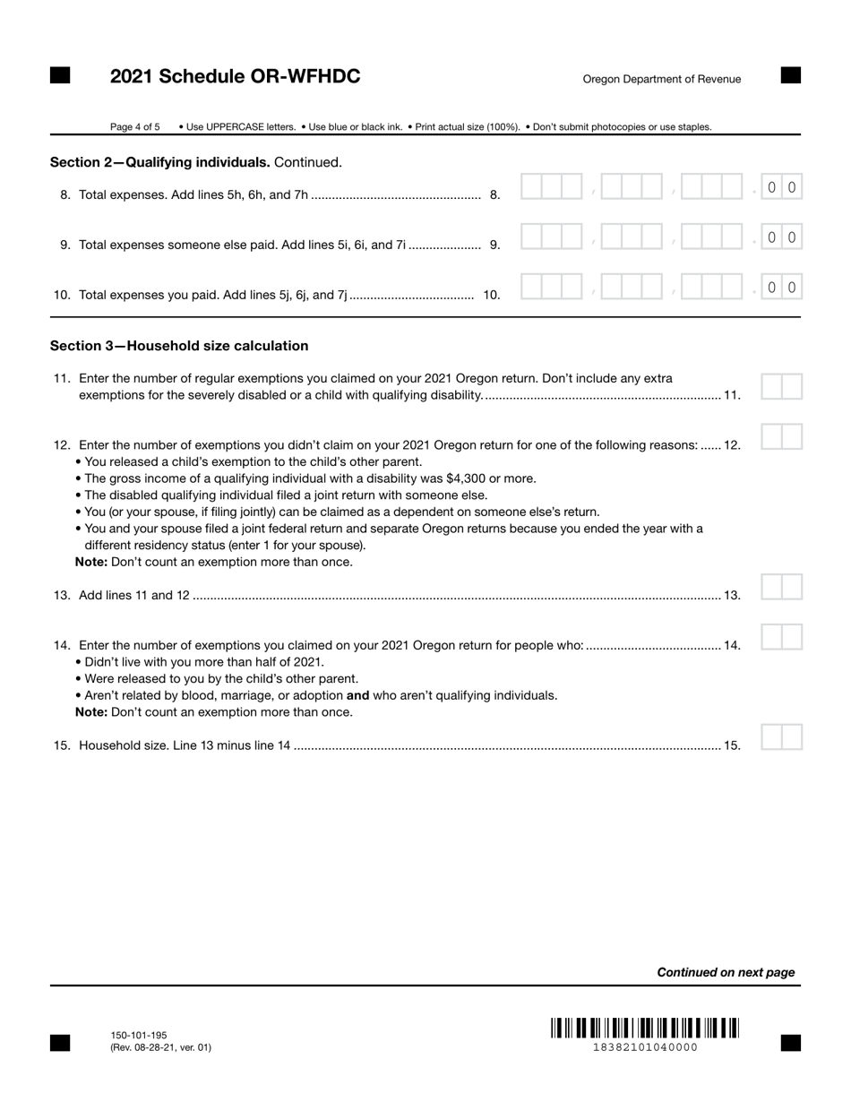 Form 150-101-195 Schedule OR-WFHDC Oregon Working Family Household and Dependent Care Credit - Oregon, Page 4