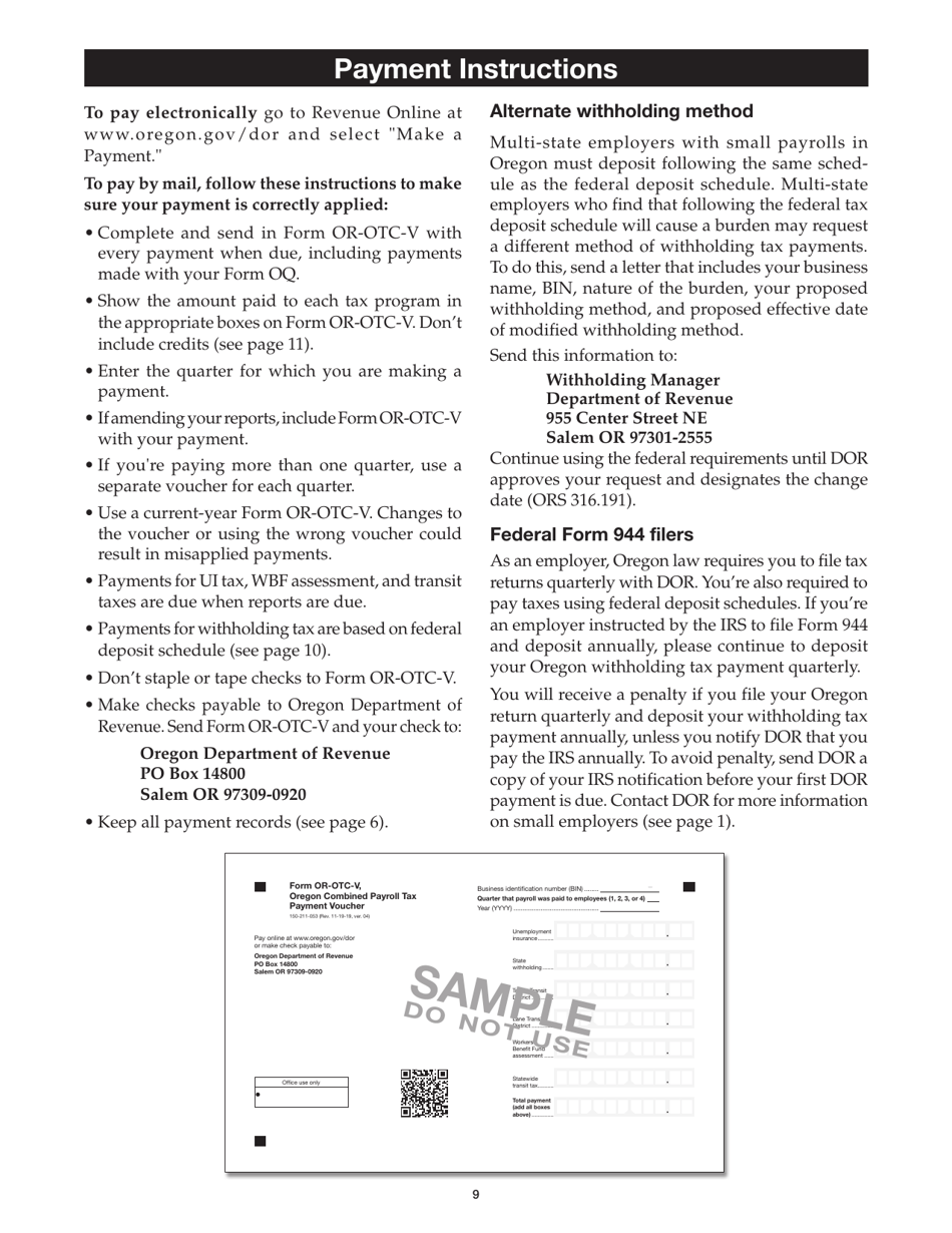 Form 150-211-155 Oregon Combined Payroll Tax Report Instructions for Oregon Employers - Oregon, Page 11