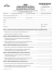 Form OR-532 (150-605-005) Oregon Quarterly Tax Return for Manufacturers Distributing Nonexempt Tobacco Products - Oregon
