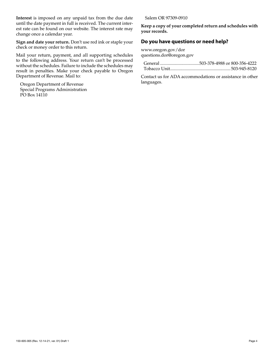 Form OR-532 (150-605-005) Oregon Quarterly Tax Return for Manufacturers Distributing Nonexempt Tobacco Products - Oregon, Page 4