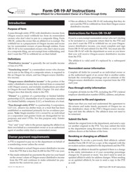 Instructions for Form OR-19-AF, 150-101-175 Oregon Affidavit for a Nonresident Owner of a Pass-Through Entity - Oregon