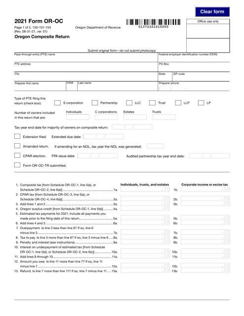 Form OR-OC (150-101-154) 2021 Printable Pdf