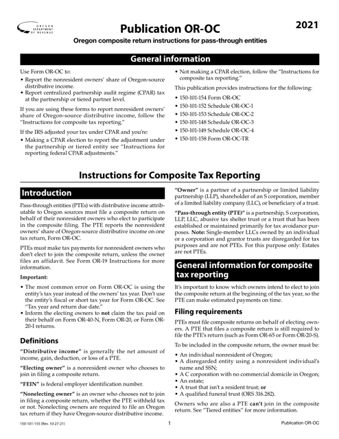 Form OR-OC (150-101-155) 2021 Printable Pdf