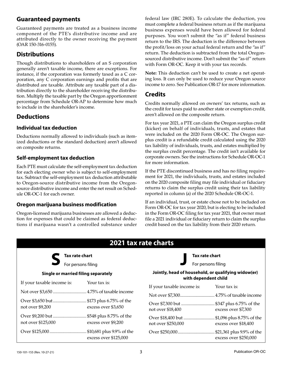 Form OR-OC (150-101-155) Oregon Composite Return Instructions for Pass-Through Entities - Oregon, Page 3
