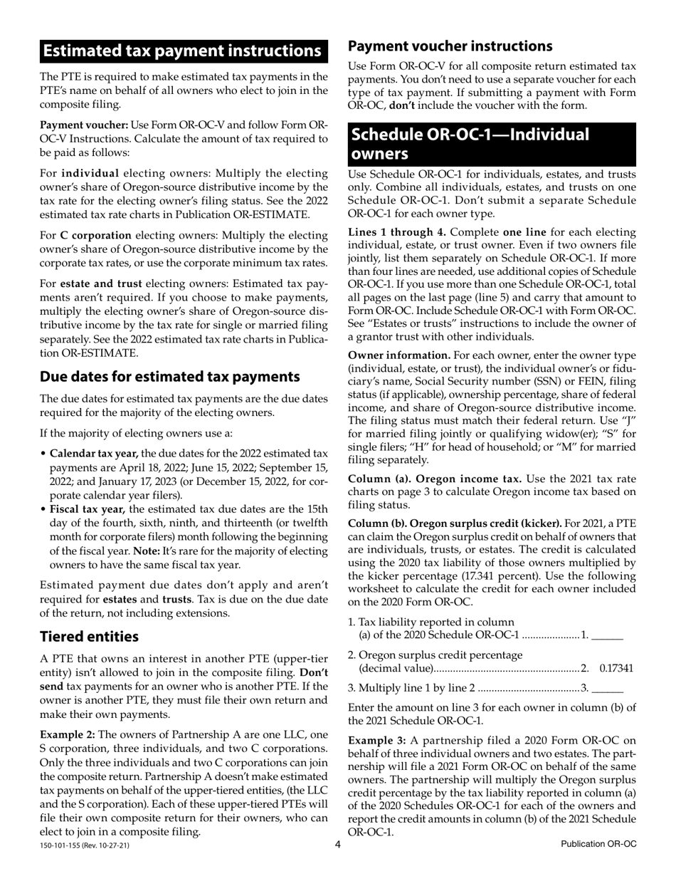 Form OR-OC (150-101-155) Oregon Composite Return Instructions for Pass-Through Entities - Oregon, Page 4