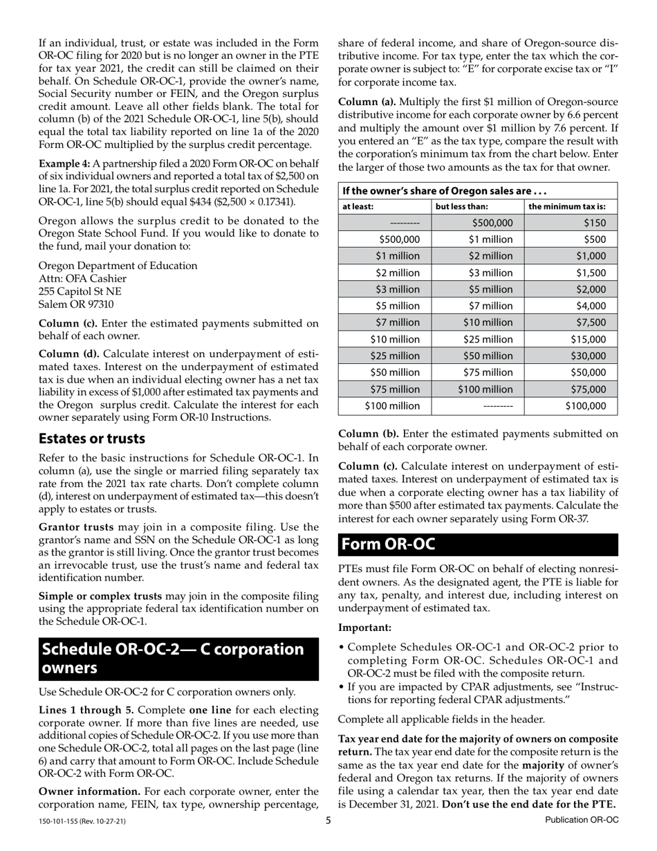 Form OR-OC (150-101-155) Oregon Composite Return Instructions for Pass-Through Entities - Oregon, Page 5