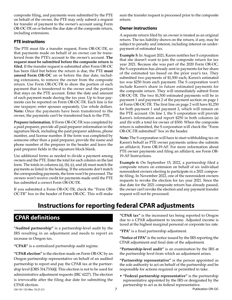 Form OR-OC (150-101-155) Oregon Composite Return Instructions for Pass-Through Entities - Oregon, Page 7