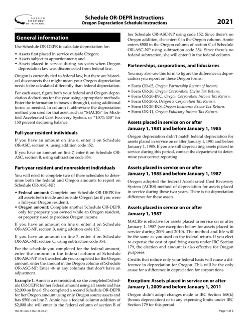 Form 150-101-025 Schedule OR-DEPR 2021 Printable Pdf