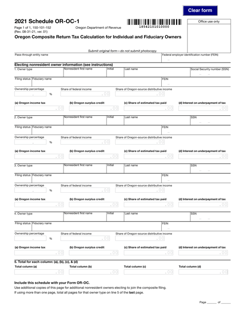 Form 150-101-152 Schedule OR-OC-1 2021 Printable Pdf