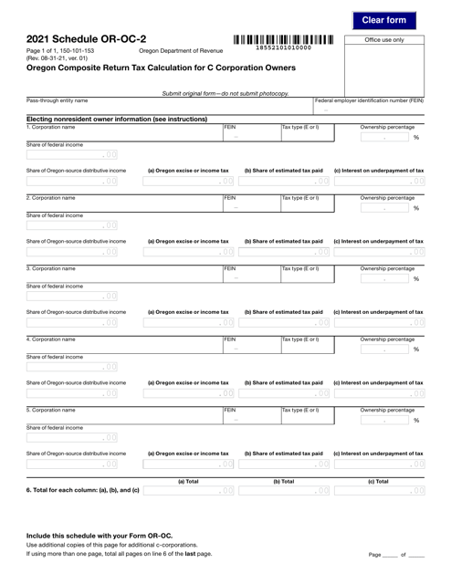 Form 150-101-153 Schedule OR-OC-2 2021 Printable Pdf