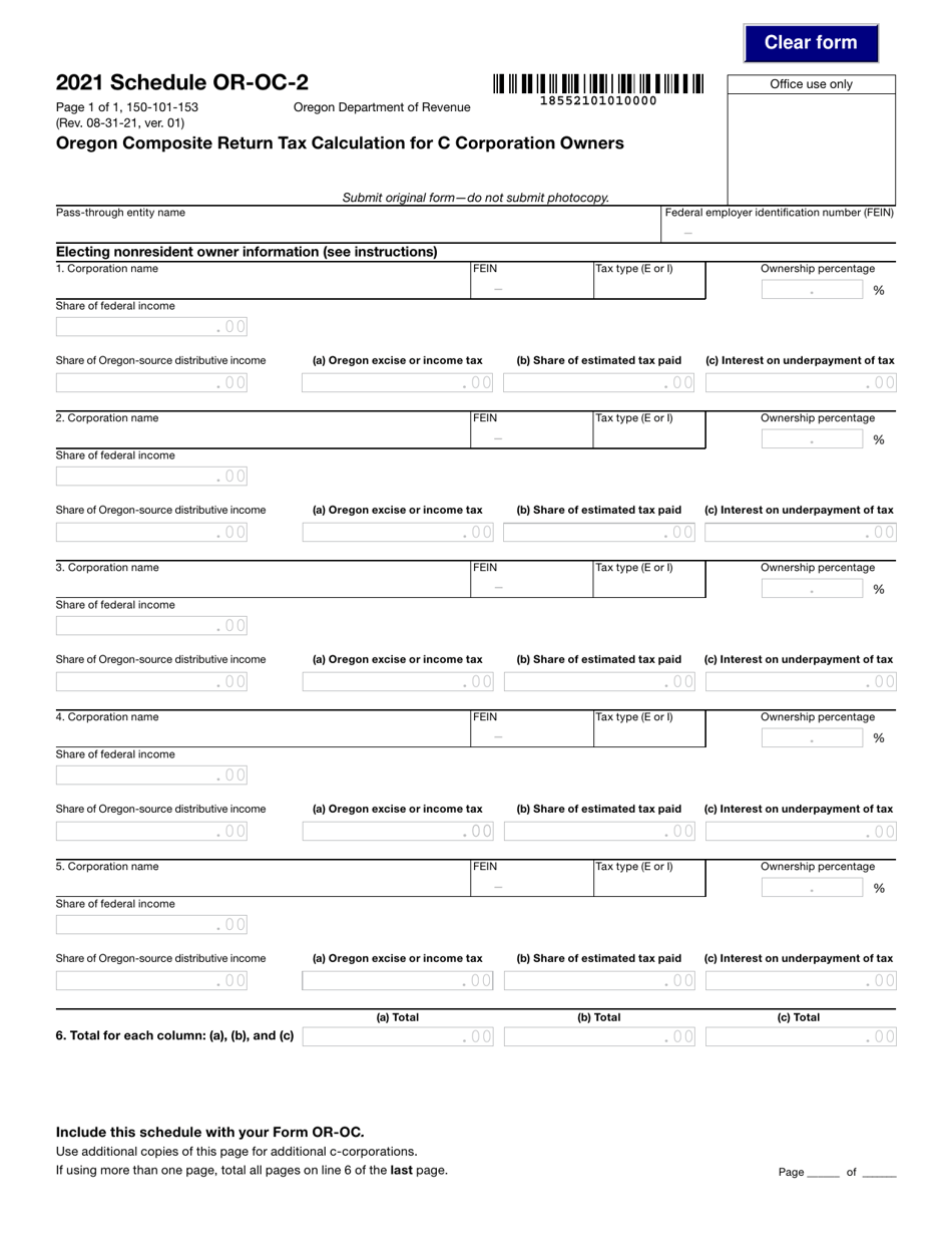 Form 150101153 Schedule OROC2 Download Fillable PDF or Fill Online