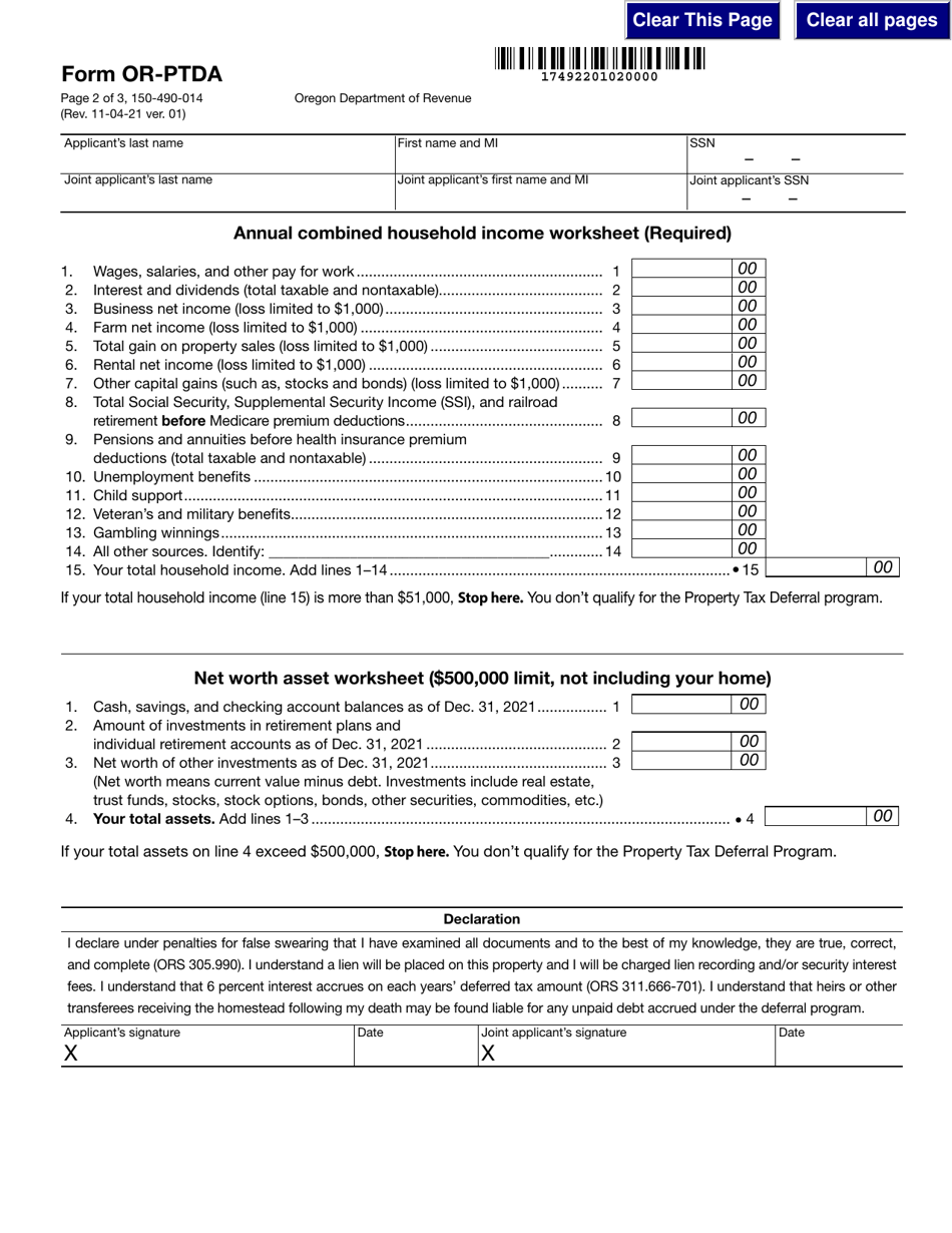 Form OR-PDTA (150-490-014) Property Tax Deferral Application - Oregon, Page 2
