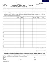 Form OR-PA (150-206-015) Oregon Professional Athletic Team Annual Reconciliation Tax Report - Oregon