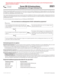 Document preview: Instructions for Form OR-10, 150-101-031 Underpayment of Oregon Estimated Tax - Oregon