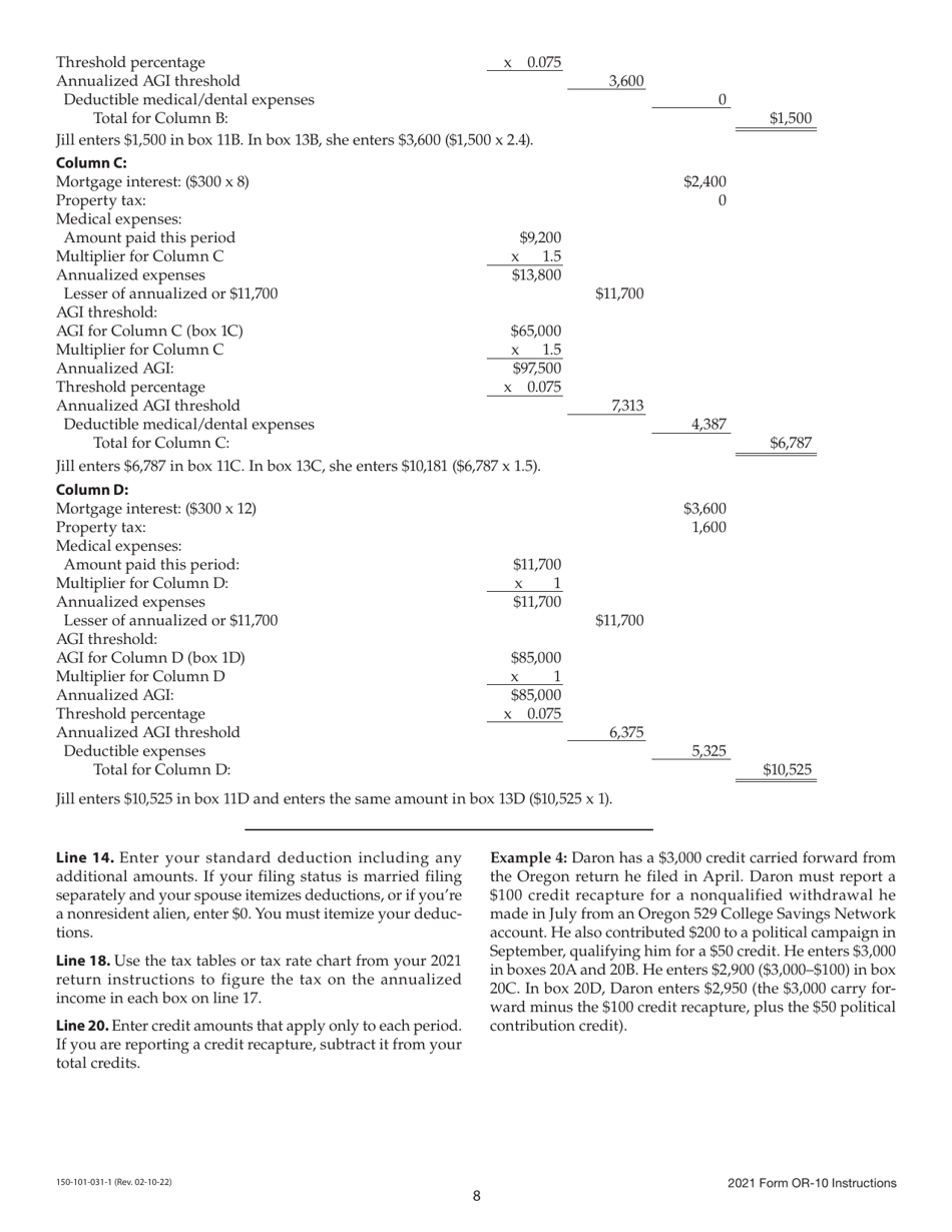 Instructions for Form OR-10, 150-101-031 Underpayment of Oregon Estimated Tax - Oregon, Page 8
