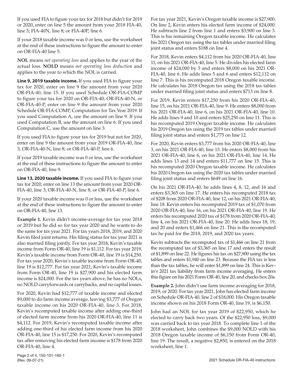 Instructions for Form 150-101-160 Schedule OR-FIA-40 Oregon Farm Income Averaging for Full-Year Residents - Oregon, Page 2