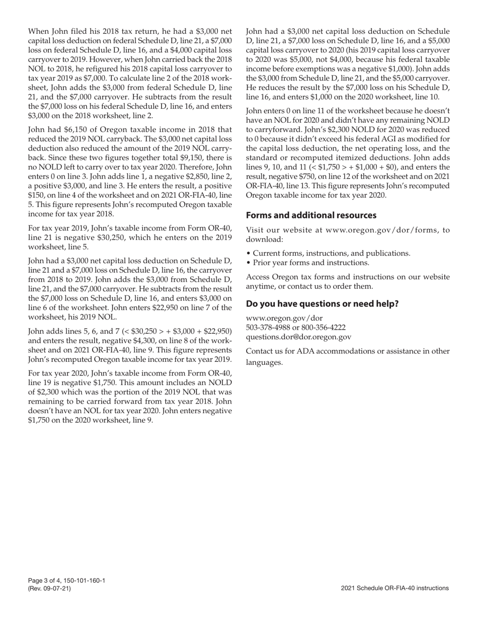 Instructions for Form 150-101-160 Schedule OR-FIA-40 Oregon Farm Income Averaging for Full-Year Residents - Oregon, Page 3