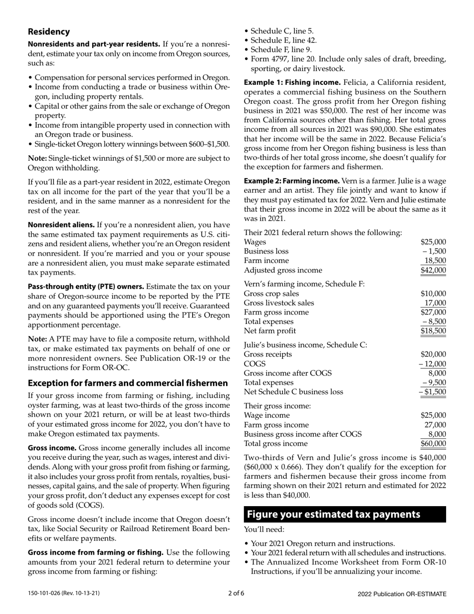 Form OR-ESTIMATE (150-101-026) Estimated Income Tax Instructions - Oregon, Page 2