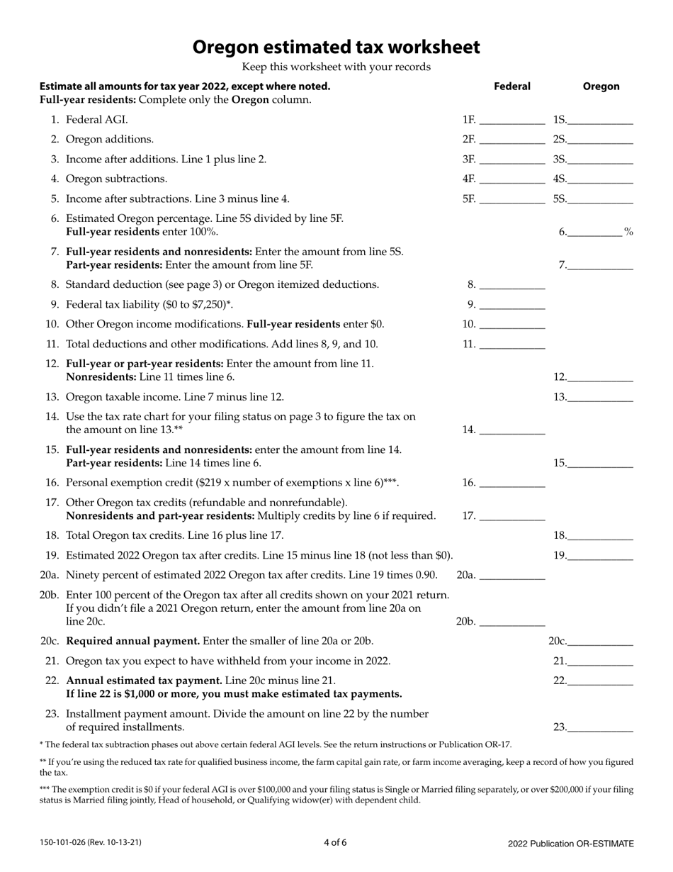 Form Or Estimate 150 101 026 2022 Fill Out Sign Online And Download Printable Pdf Oregon