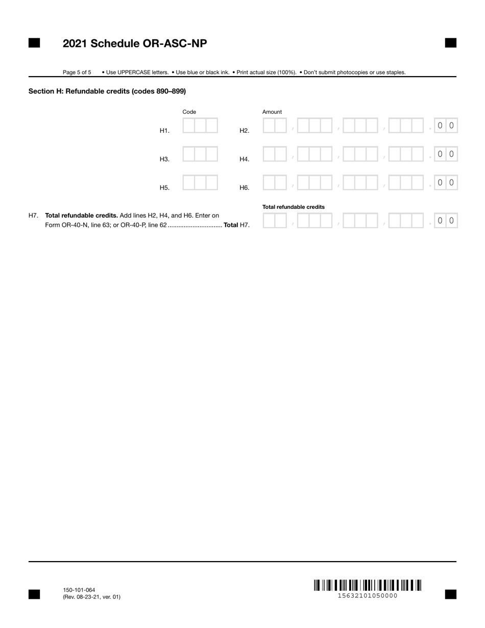 Form 150-101-064 Schedule OR-ASC-NP Download Fillable PDF or Fill