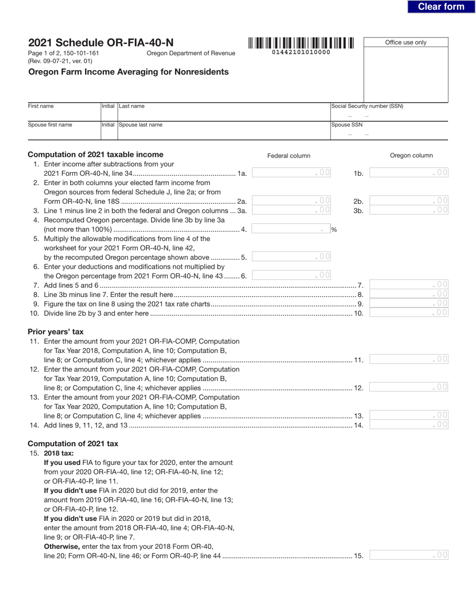 Form 150-101-161 Schedule OR-FIA-40-N - 2021 - Fill Out, Sign Online ...