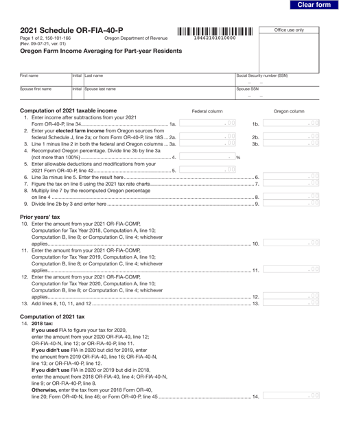 Form 150-101-166 Schedule OR-FIA-40-P 2021 Printable Pdf