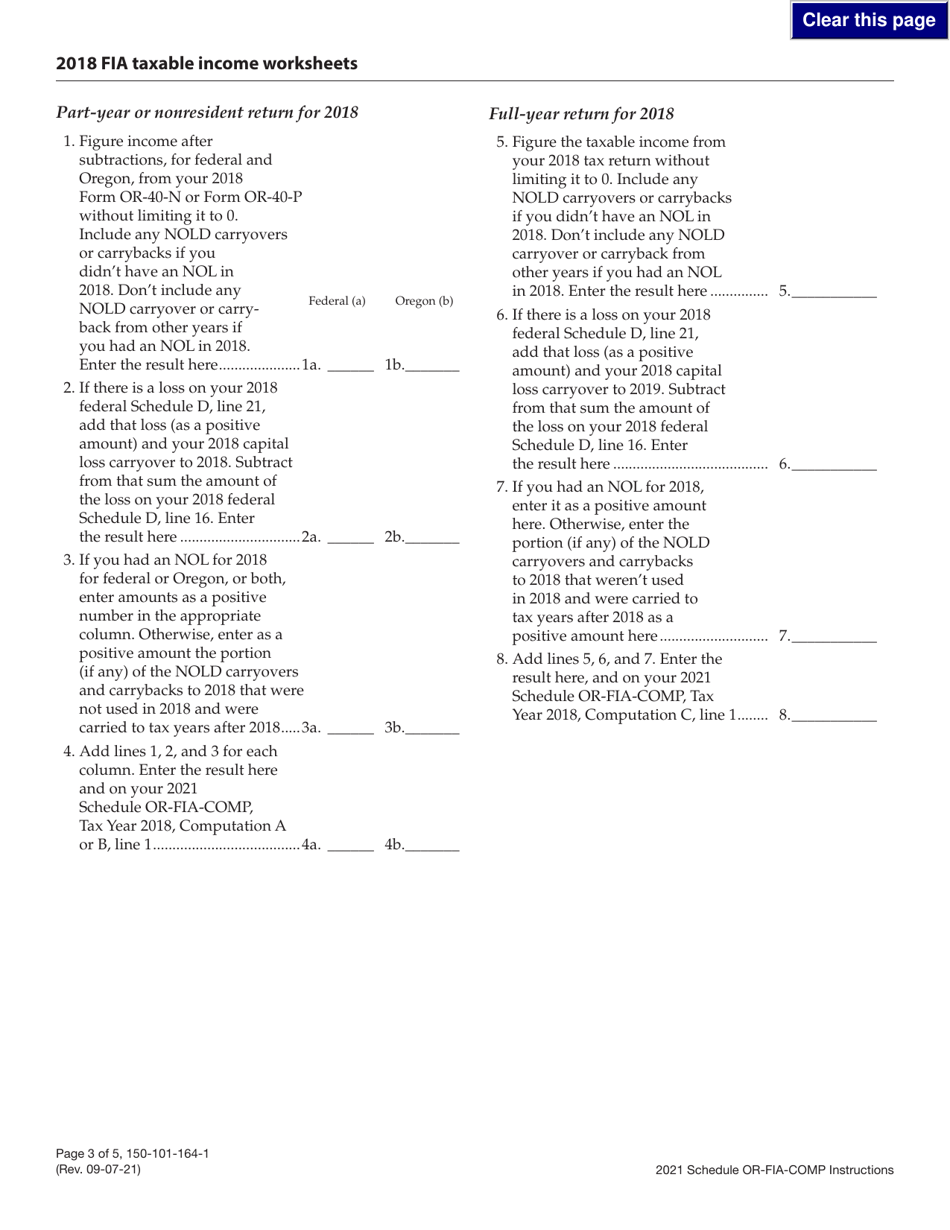 Instructions for Form 150-101-164 Schedule OR-FIA-COMP Oregon Farm Income Averaging Computation of Tax - Oregon, Page 3