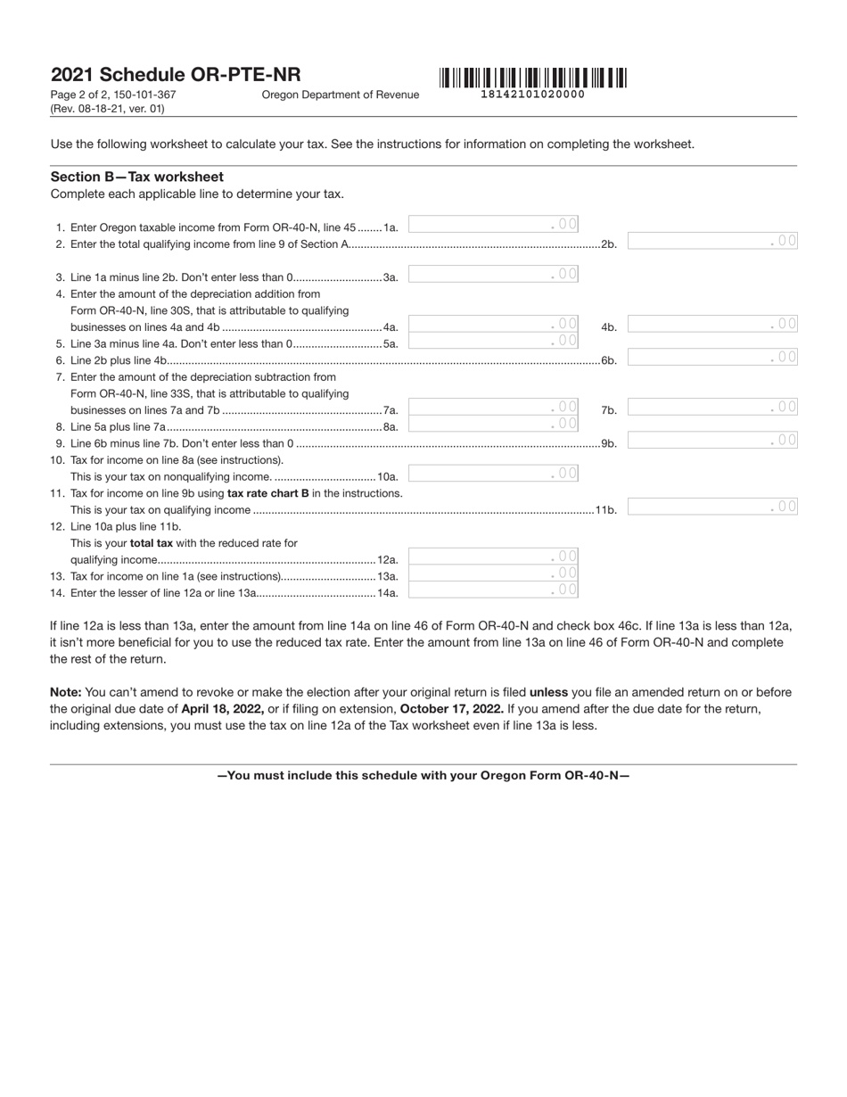 Form 150-101-367 Schedule OR-PTE-NR Qualified Business Income Reduced Tax Rate Schedule for Oregon Nonresidents - Oregon, Page 2