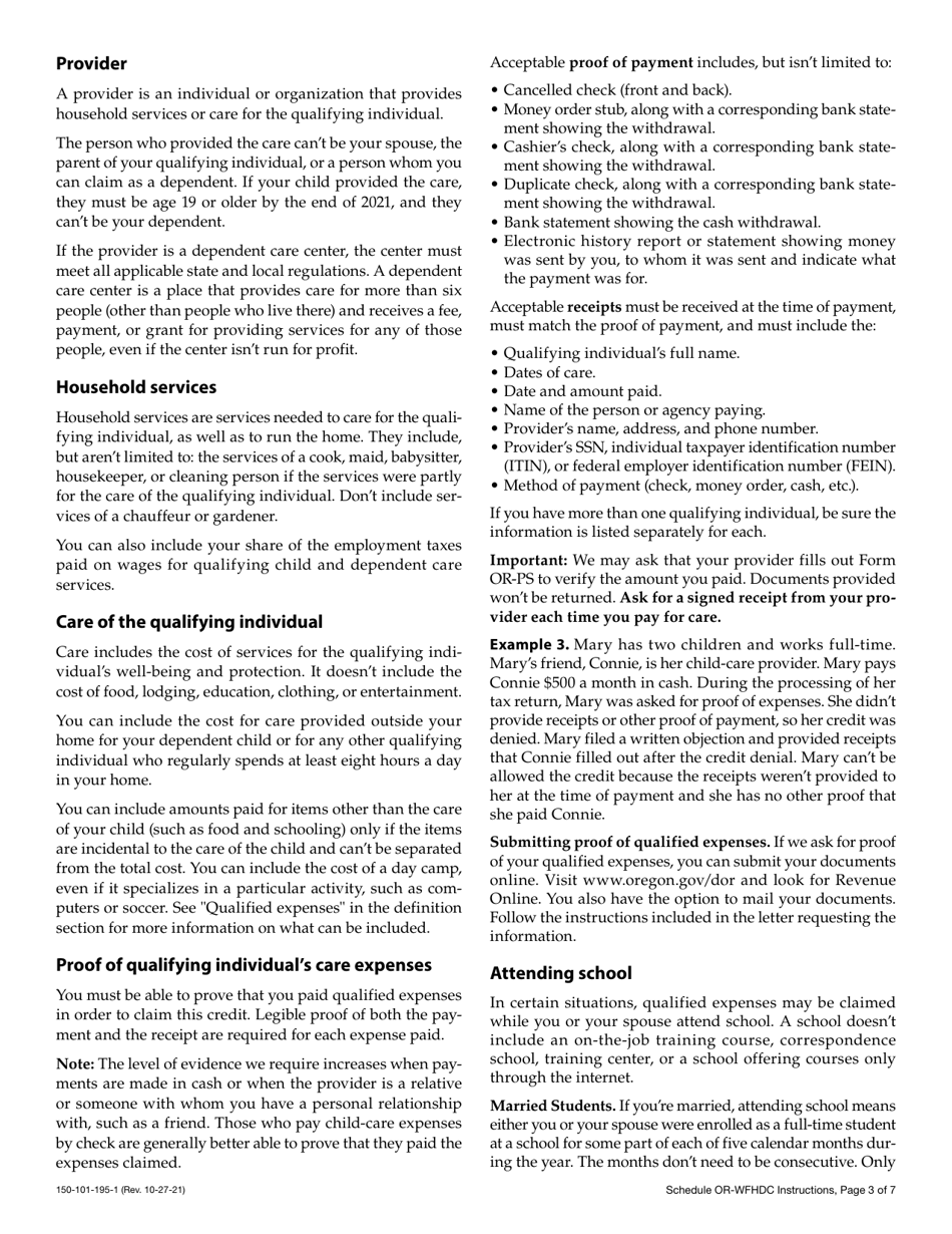 Instructions for Form 150-101-195 Schedule OR-WFHDC Oregon Working Family Household and Dependent Care Credit - Oregon, Page 3