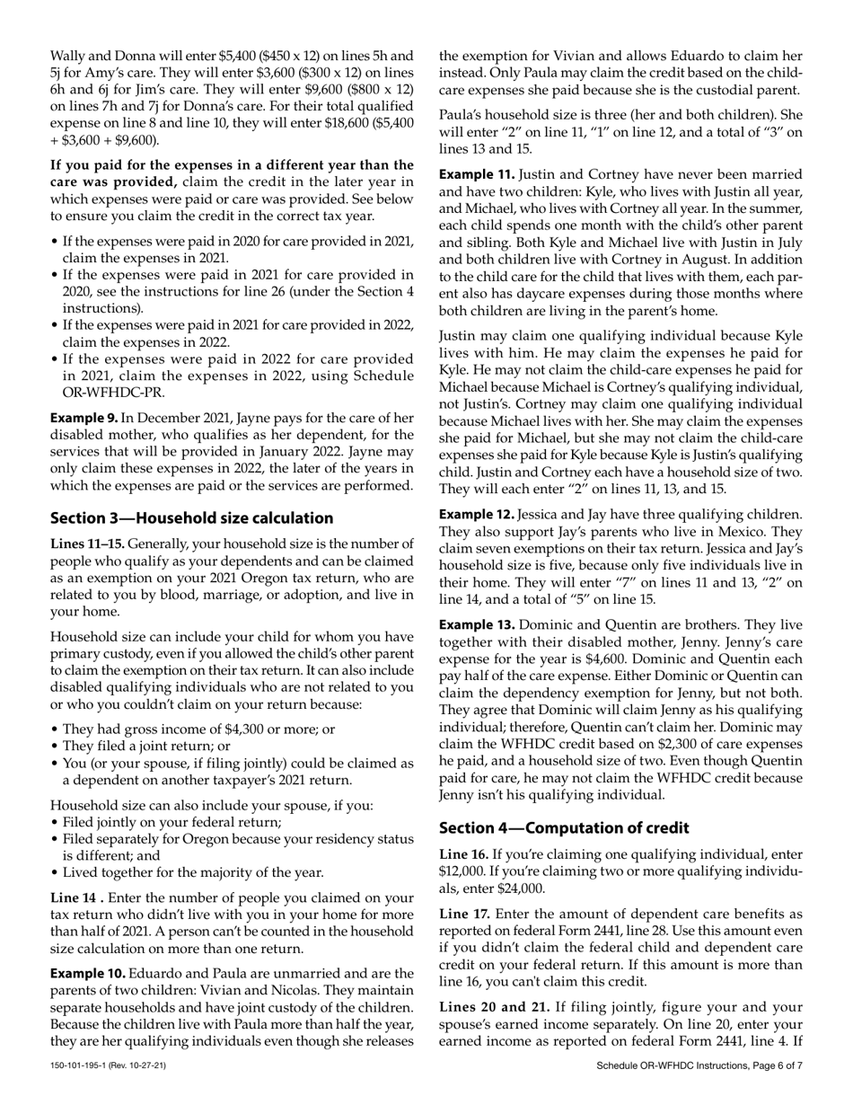 Instructions for Form 150-101-195 Schedule OR-WFHDC Oregon Working Family Household and Dependent Care Credit - Oregon, Page 6