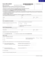 Form OR-A-OOAH (150-310-667) Application for Real and Personal Property Tax Exemption - Oregon