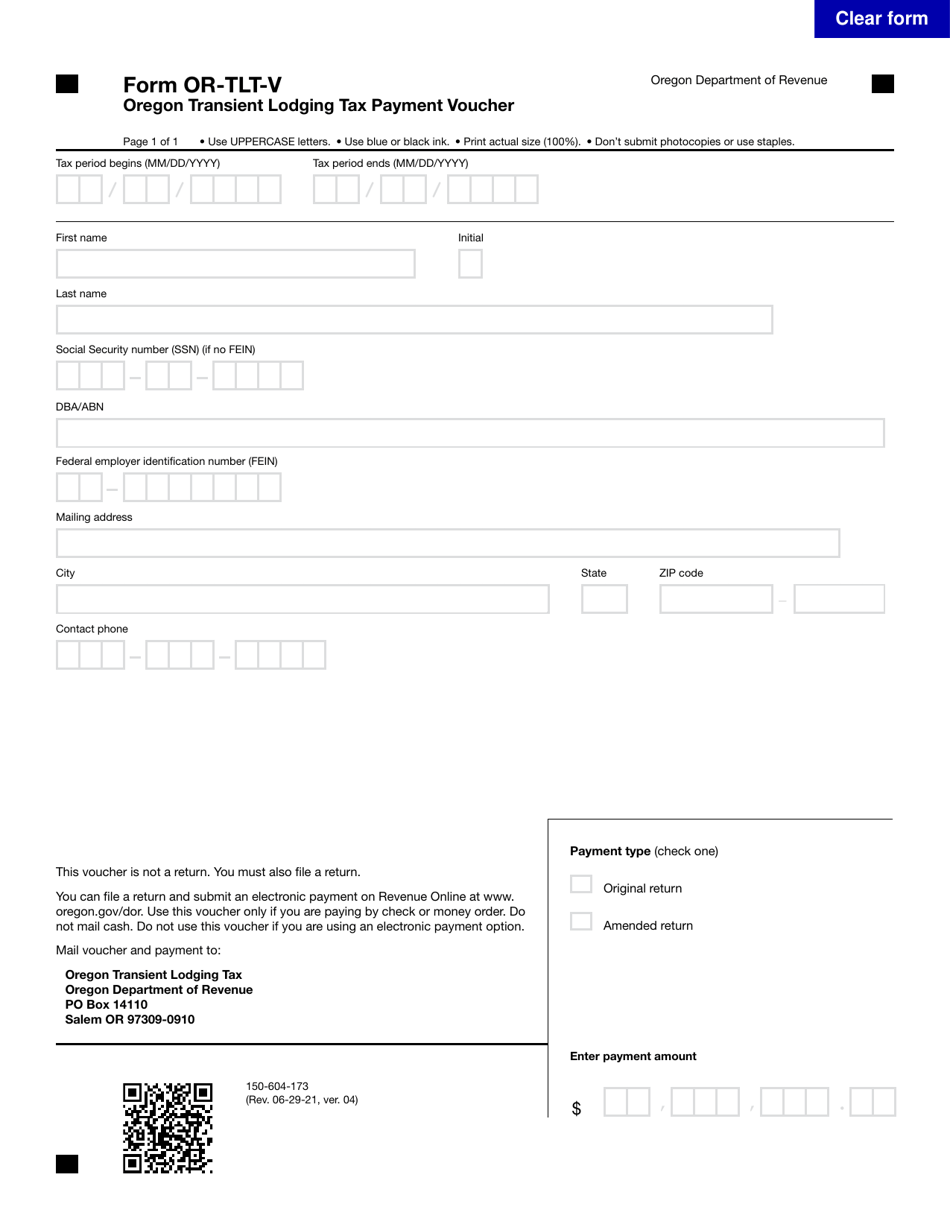 Form ORTLTV (150604173) Download Fillable PDF or Fill Online Oregon