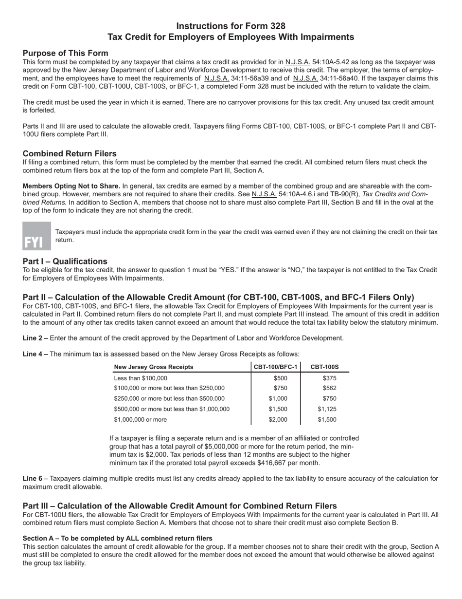 Form 328 Tax Credit for Employers of Employees With Impairments - New Jersey, Page 3