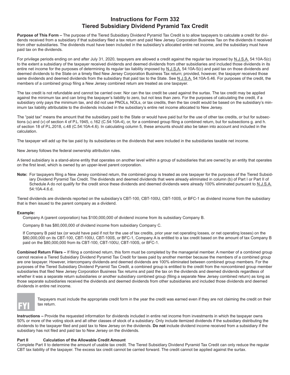Form 332 Tiered Subsidiary Dividend Pyramid Tax Credit - New Jersey, Page 2