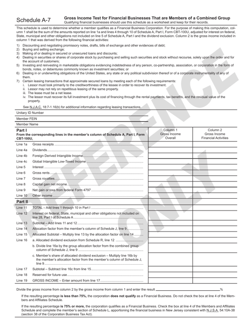 Form CBT-100U Schedule A-7  Printable Pdf